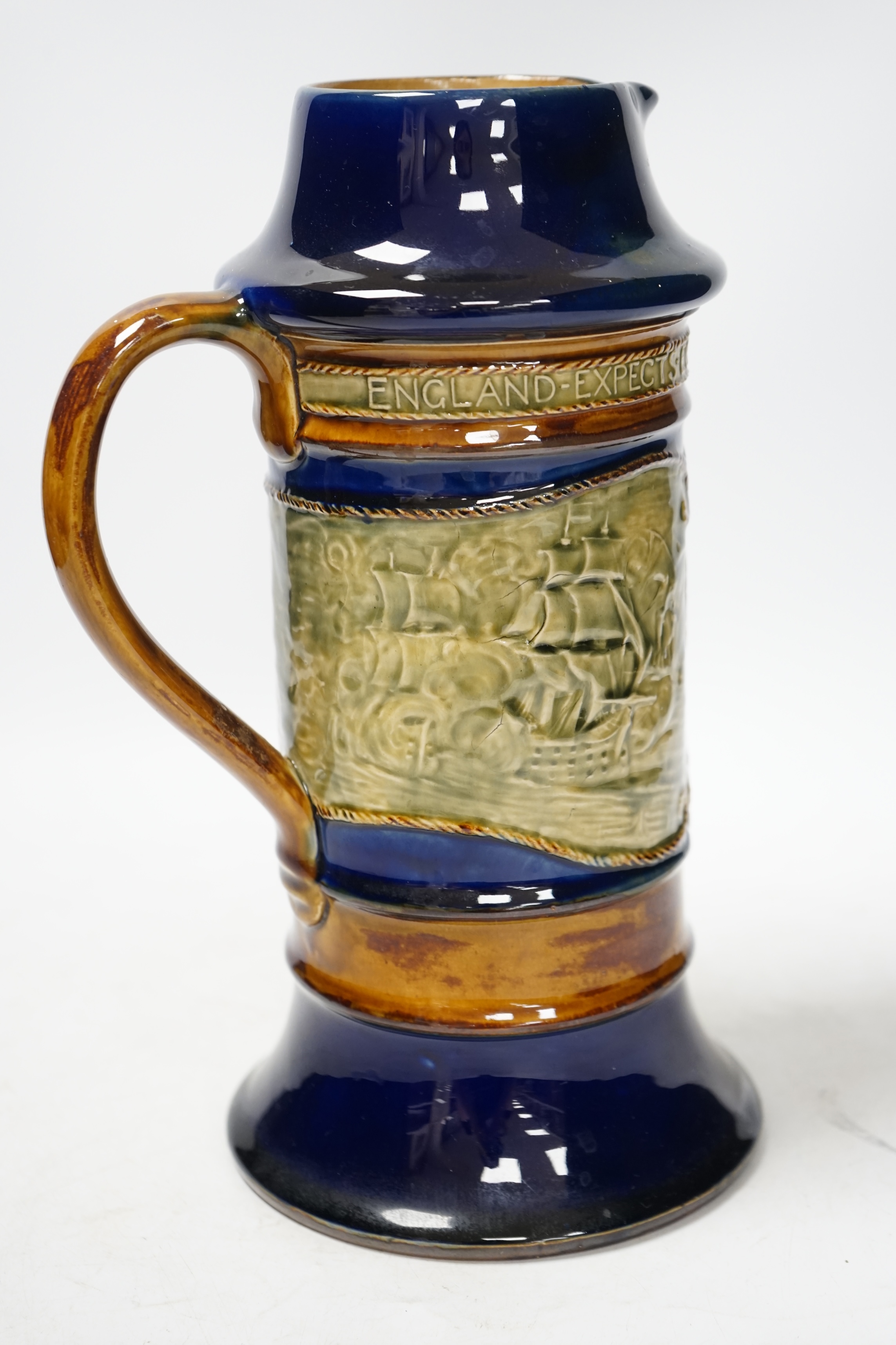 A Doulton Nelson Centenary commemorative jug, 1905, 28cm high. Condition - fair to good
